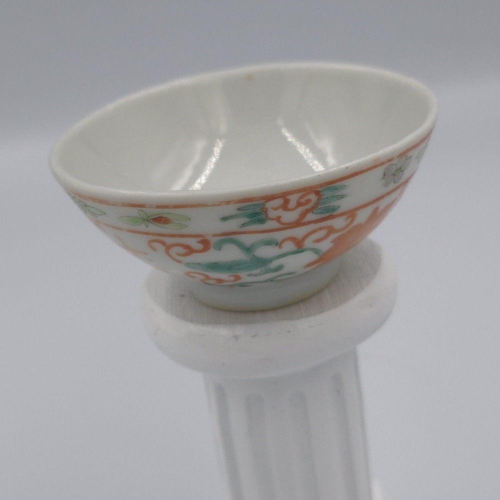 Antique Chinese Porcelain Teacup Famille Rose Bat Shou Late Quing Early 20th